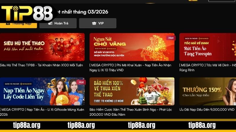 Cập nhật những khuyến mãi TIP88 mới nhất