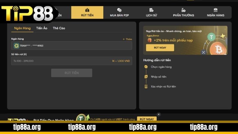 Hướng dẫn chọn kênh rút tiền TIP88 phù hợp