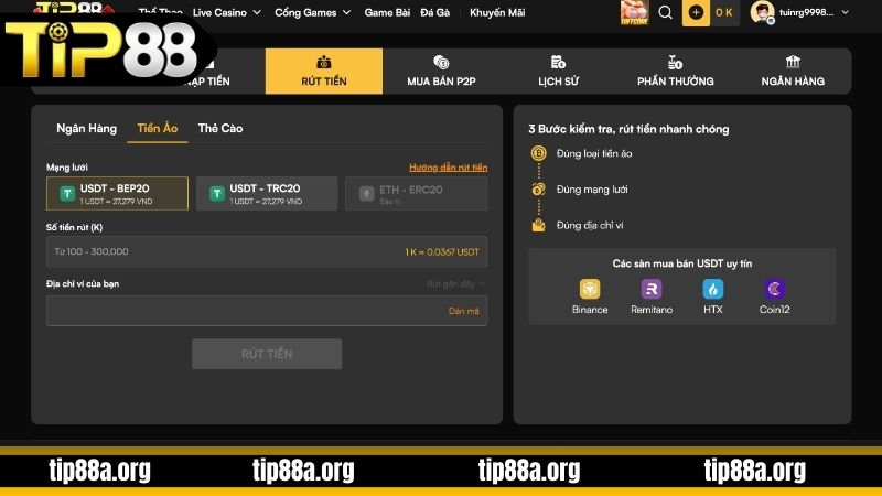 Tuân thủ một số điều kiện khi rút tiền TIP88
